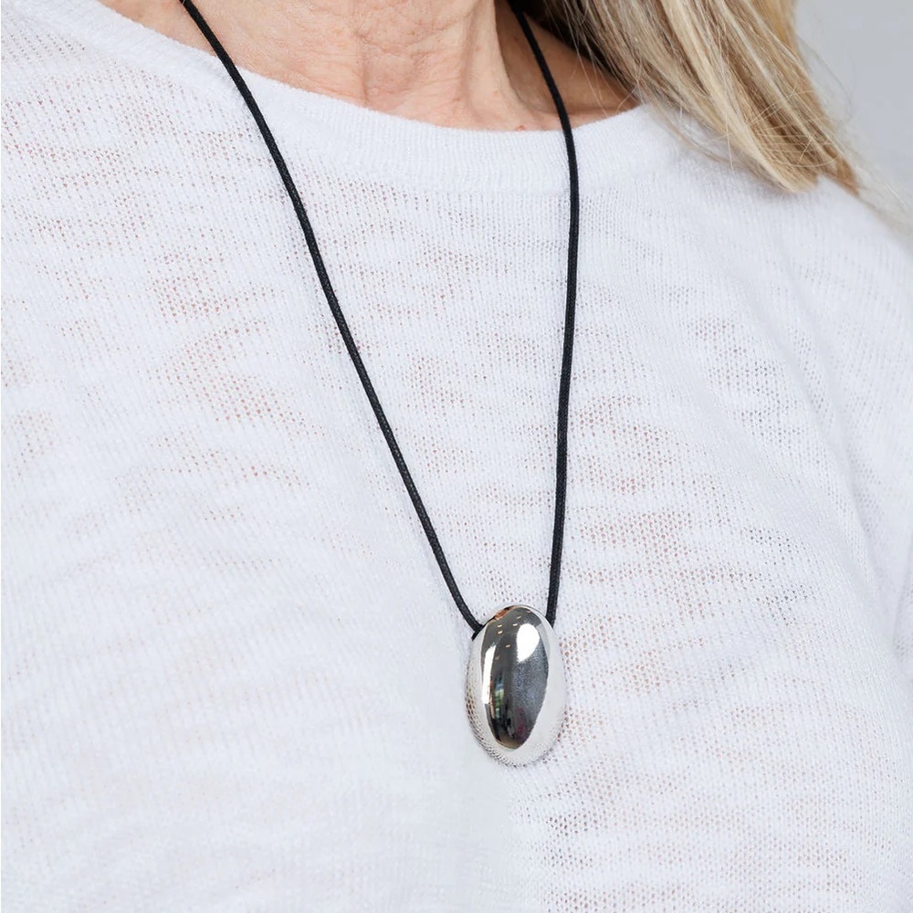Ben-Amun Silver Drop Black Cord Necklace